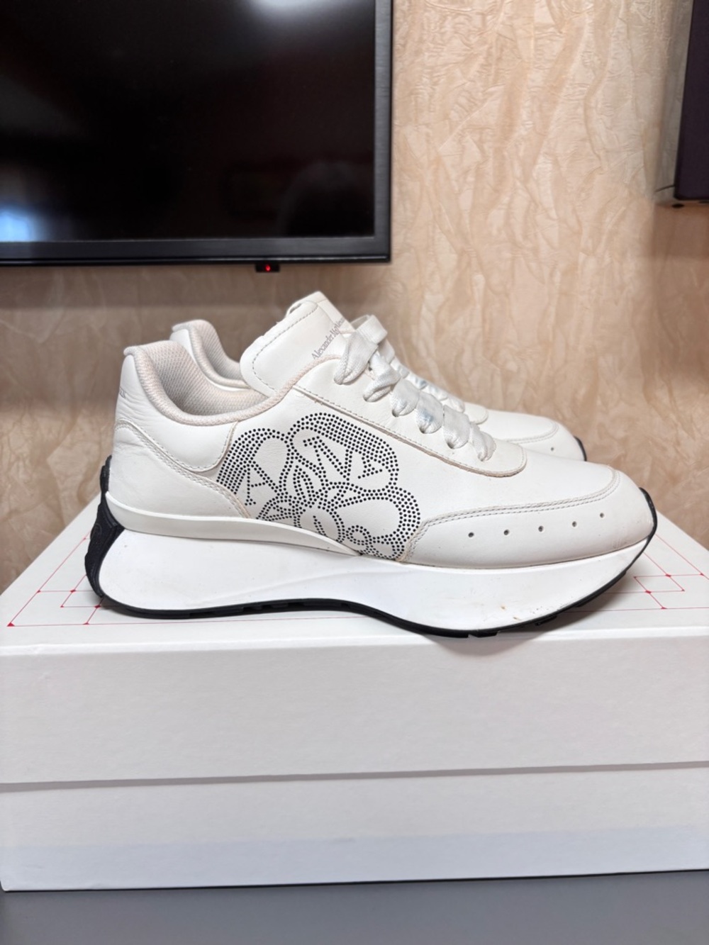 Alexander McQueen White Platform Sneakers with Perforated Floral Motif  Size 37